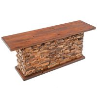Rustic Teak Brick Sofa Table - Blasted Alder Top