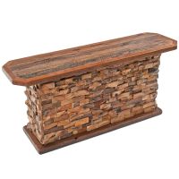 Rustic Teak Brick Sofa Table - Reclaimed Barn Wood Top