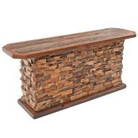 Rustic Teak Brick Sofa Table - Reclaimed Barn Wood Top