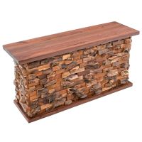 Rustic Teak Brick Sofa Table - Black Walnut Top