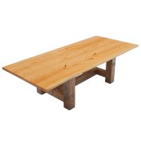 Rustic Timber Dining Table - Live Edge Cherry Tabletop - Natural Clear Tabletop Finish