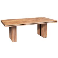 Rustic Urban Strip Dining Table shown in Golden Walnut with Ebony Mahogany Inlays