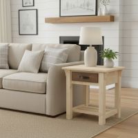 Wood End Table: Some lifestyle images are created with AI for visualization purposes. Crafted from natural solid wood, each piece is unique and will vary.