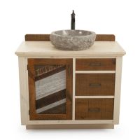 CUSTOM - Rustic Antiqued Chevron Vanity - Weathered Gray Finish - 36" Sink Center w/ Custom Drawers (Standard 36" & 42" Sink Center vanities come w/ no working drawers)