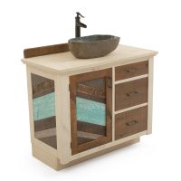 CUSTOM - Rustic Antiqued Chevron Vanity - Faded Aqua Finish - 36" Sink Center w/ Custom Drawers (Standard 36" & 42" Sink Center vanities come w/ no working drawers)