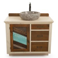 CUSTOM - Rustic Antiqued Chevron Vanity - Faded Aqua Finish - 36" Sink Center w/ Custom Drawers (Standard 36" & 42" Sink Center vanities come w/ no working drawers)