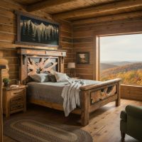 Teak Slab Pannel Bed: Some lifestyle images are created with AI for visualization purposes. Crafted from natural solid wood, each piece is unique and will vary.
