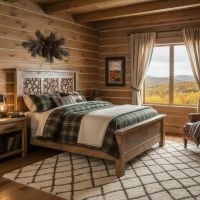 Rustic Pine Wood Bed: Some lifestyle images are created with AI for visualization purposes. Crafted from natural solid wood, each piece is unique and will vary.