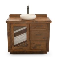 CUSTOM - Rustic Chevron Barnwood Vanity - 36" Sink Center w/ Custom Drawers (Standard 36" & 42" Sink Center vanities come w/ no working drawers)