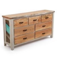 Rustic Chevron Cottage 7 Drawer Barnwood Dresser - Faded Aqua