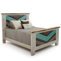 Rustic Chevron Cottage Barnwood Bed - Faded Aqua