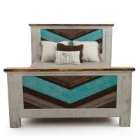 Rustic Chevron Cottage Barnwood Bed - Faded Aqua