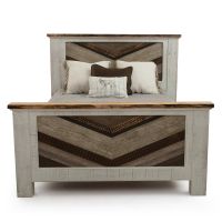Rustic Chevron Cottage Barnwood Bed - Weathered Gray