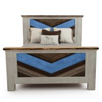 Rustic Chevron Cottage Barnwood Bed - Lake Blue