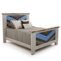 Rustic Chevron Cottage Barnwood Bed - Lake Blue