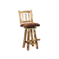 Rustic Colorado Aspen Stick Back Upholstered Swivel Bar Stool