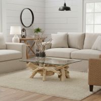Rustic Coastal Coffee Table: Some lifestyle images are created with AI for visualization purposes. Crafted from natural solid wood, each piece is unique and will vary.