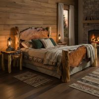 Organic Rustic Log Bed: Some lifestyle images are created with AI for visualization purposes. Crafted from natural solid wood, each piece is unique and will vary.