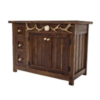 Rustic Rough Sawn Antler Accented Bathroom Vanity - Sink Right - Free Standing