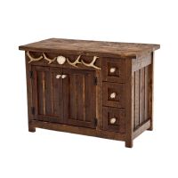 Rustic Rough Sawn Antler Accented Bathroom Vanity - Sink Left - Free Standing