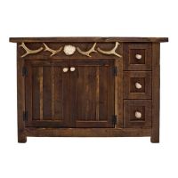 Rustic Rough Sawn Antler Accented Bathroom Vanity - Sink Left - Free Standing