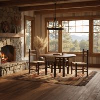 Log Dining Table: Some lifestyle images are created with AI for visualization purposes. Crafted from natural solid wood, each piece is unique and will vary.