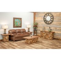 Rustic Sofa Table with Stacked Wood Base