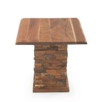Rustic Stacked Teak & Walnut Pub Table