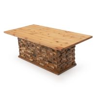 Modern Rustic Stacked Brick Dining Table With Flat Edge Smooth Alder Tabletop in Natural Clear Tabletop Finish - Larger Single Base