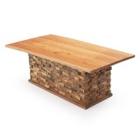 Modern Rustic Stacked Brick Dining Table With Live Edge Cherry Tabletop in Natural Clear Tabletop Finish - Larger Single Base