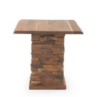 Rustic Stacked Teak & Walnut Pub Table