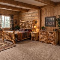 Aspen Log Bed: Some lifestyle images are created with AI for visualization purposes. Crafted from natural solid wood, each piece is unique and will vary.