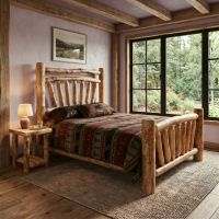 Aspen Log Bed: Some lifestyle images are created with AI for visualization purposes. Crafted from natural solid wood, each piece is unique and will vary.