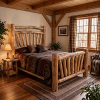 Aspen Log Bed: Some lifestyle images are created with AI for visualization purposes. Crafted from natural solid wood, each piece is unique and will vary.