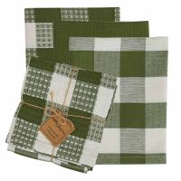Sage Checkered 4 Piece Kitchen Towel Set