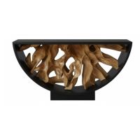 Modern Free-Flow Root Console Table with Ebony Frame & Clear Teak