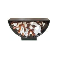 Modern Free-Flow Root Console Table with Ebony Frame & White Teak