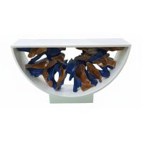 Modern Free-Flow Root Console Table with White Frame & Blue Teak