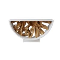 Modern Free-Flow Root Console Table with White Frame & Clear Teak