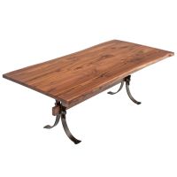 Santa Fe Iron Live Edge Natural Wood Dining Table - Black Walnut - Natural Clear Finish
