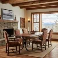 Natural Rustic Walnut Dining Table: Some lifestyle images are created with AI for visualization purposes. Crafted from natural solid wood, each piece is unique and will vary.