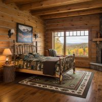 Rustic Hickory Bed: Some lifestyle images are created with AI for visualization purposes. Crafted from natural solid wood, each piece is unique and will vary.