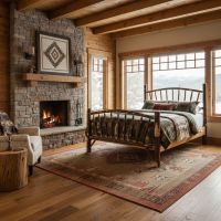 Rustic Log Bed: Some lifestyle images are created with AI for visualization purposes. Crafted from natural solid wood, each piece is unique and will vary.