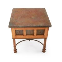 Patti Hammered Copper Alma End Table - Light Wood Finish - Antique Copper Iron Finish