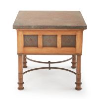 Patti Hammered Copper Alma End Table - Light Wood Finish - Antique Copper Iron Finish