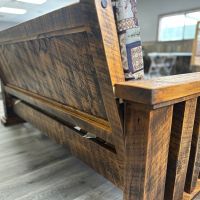 Sawmill Royal Timber Sofa Back Detail, Shown in Antique Barnwod Finish