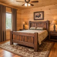 Sawmill Coal Creek Rough Sawn Timber Panel Bed - Antique Barnwood Finish