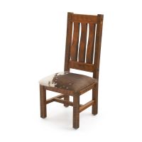 Sawmill Comfort Barnwood Dining Side Chair - Cowhide Leather Seat - Antique Barnwood Finish