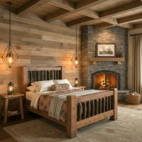 Natural Rustic Hickory Bed: Some lifestyle images are created with AI for visualization purposes. Crafted from natural solid wood, each piece is unique and will vary.