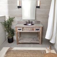 Rustic Open Vanity: Some lifestyle images are created with AI for visualization purposes. Crafted from natural solid wood, each piece is unique and will vary.